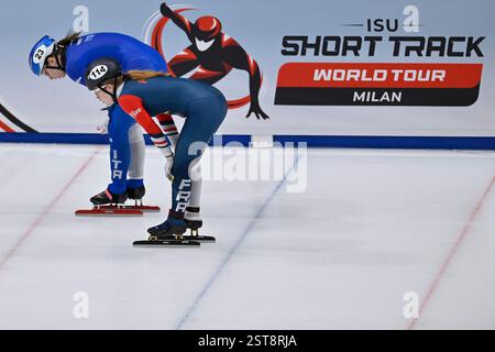 Milan, Italy. 14th Feb, 2025. Forum Assago: in action during ISU Short Track World Tour 2024/25 on February 14, 2025 in Forum Assago, Italy. (Photo by Tonello Abozzi/Pacific Press/Sipa USA) Credit: Sipa USA/Ģ����ý Live News Stock Photo