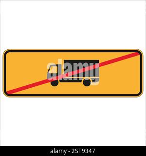 Yellow rectangular traffic sign showing a black truck crossed out by a red stripe, indicating no truck access Stock Vector