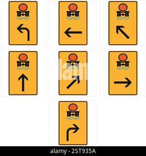Set of road signs indicating directions near coastal regions Stock Vector