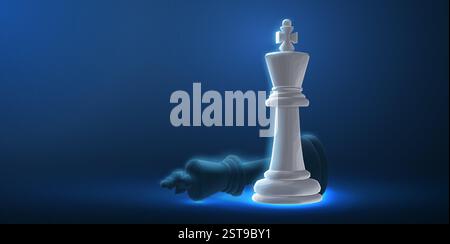 Chess king in digital hand beats other kind. Win of AI, chess strategy Stock Vector