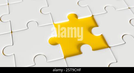 A piece of the white jigsaw puzzle is missing. 3d rendering Stock Photo