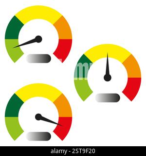 Colorful gauge icon. Speed meter symbol. Performance level indicator. Measurement rating vector. Stock Vector