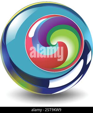 Vibrant swirling colors inside a shiny, reflective sphere Stock Vector