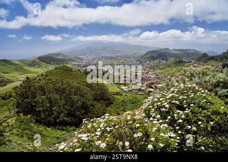 View of San Cristobal de La Laguna and the Anaga Mountains from the Mirador de Jardina, Tenerife Island, Canary Islands, Spain, Europe Stock Photo
