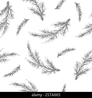 Spruce branch Christmas seamless pattern. Vector graphics illustration isolated from background shape. Perfect for New Year wrapping paper, dishes Stock Vector