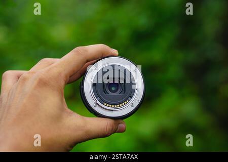 Auto focus lens mount close up shot Stock Photo