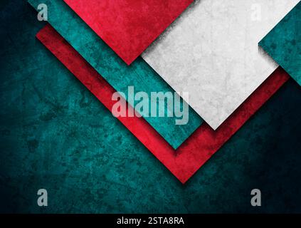 Multicolored geometric squares with layered effect. Hi-tech retro concept background with grunge concrete wall texture. Abstract vector illustration Stock Vector