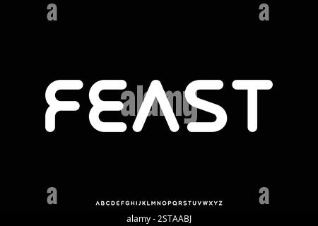 Modern rounded bold sans serif alphabet display font vector. Feast typeface Stock Vector