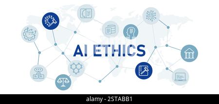 AI ethics icon set with illustration smart system control rules data optimization privacy policy AI artificial intelligence machine learning Stock Vector