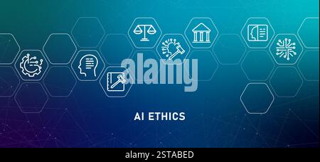 AI ethics gradient header computing machine learning regulation guidelines smart technology data programming privacy policy AI artificial intelligence Stock Vector