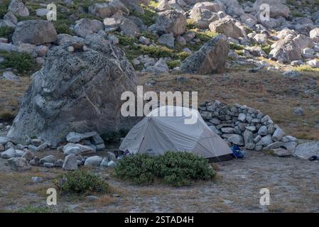 Sheltered campsite, Wind River Range, Wyoming. Stock Photo