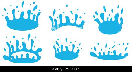 Collection of Blue Liquid Splash Designs in Various Shapes and Patterns Stock Vector