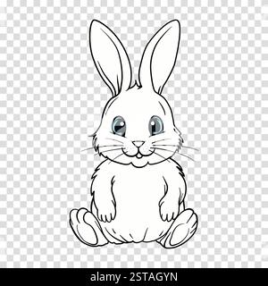 Minimalistic outline illustration of a cute bunny rabbit with expressive eyes. Perfect for stickers childrens decor and playful designs Ideal for proj Stock Vector