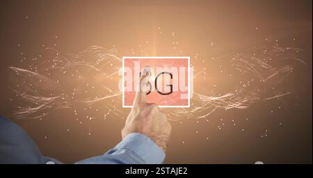 Image of caucasian businessman using screen with 5g text and shapes Stock Photo