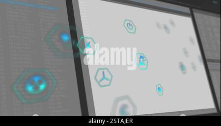 Image of ecology icons over data processing Stock Photo