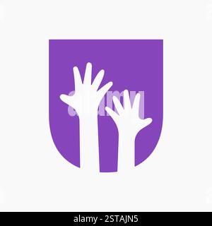 Initial Letter U Charity Logo Design Concept With Two Hand Symbol Stock Vector