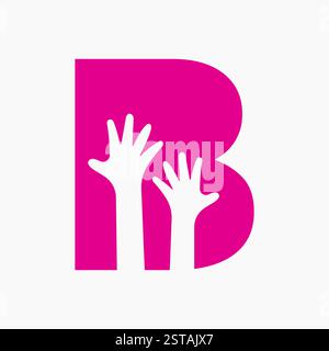 Initial Letter B Charity Logo Design Concept With Two Hand Symbol Stock Vector