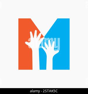 Initial Letter M Charity Logo Design Concept With Two Hand Symbol Stock Vector