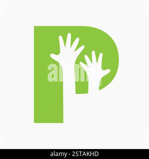 Initial Letter P Charity Logo Design Concept With Two Hand Symbol Stock Vector