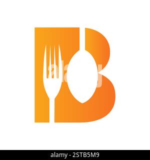 Initial Letter B Restaurant Logo Design Concept With Fork and Spoon Symbol Stock Vector