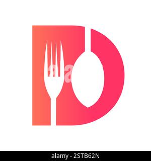 Initial Letter D Restaurant Logo Design Concept With Fork and Spoon Symbol Stock Vector