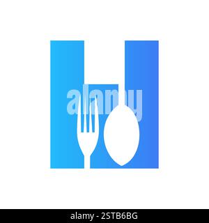 Initial Letter H Restaurant Logo Design Concept With Fork and Spoon Symbol Stock Vector