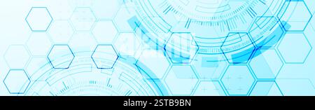 Abstraction on the theme of tech circles. Scientific and technological background. Blue gradient on the background. Stock Vector