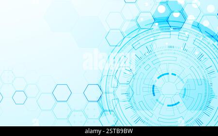 Abstraction on the theme of tech circles. Scientific and technological background. Blue gradient on the background. Stock Vector