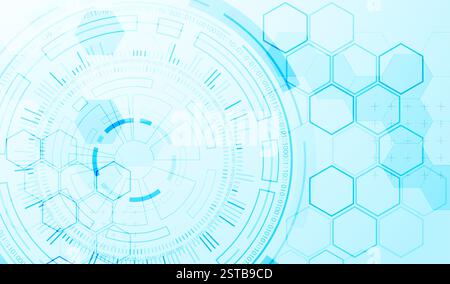Abstraction on the theme of tech circles. Scientific and technological background. Blue gradient on the background. Stock Vector