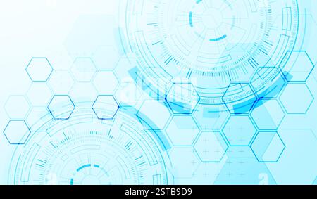 Abstraction on the theme of tech circles. Scientific and technological background. Blue gradient on the background. Stock Vector