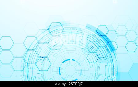 Abstraction on the theme of tech circles. Scientific and technological background. Blue gradient on the background. Stock Vector
