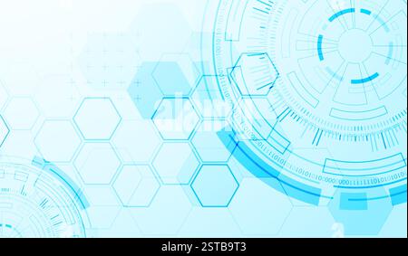 Abstraction on the theme of tech circles. Scientific and technological background. Blue gradient on the background. Stock Vector