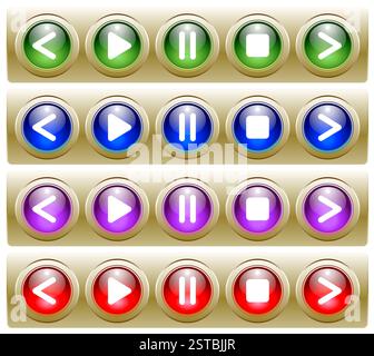 Four Sets of Player Control Buttons Stock Photo