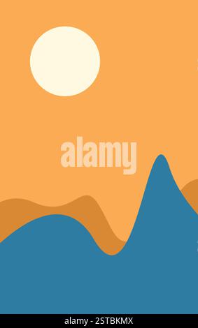 Simple Mountain Sun Art Background For Poster or Wallpaper Stock Vector