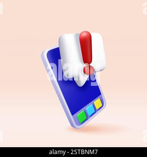 3D exclamation mark in chat bubble in smartphone. Stock Vector