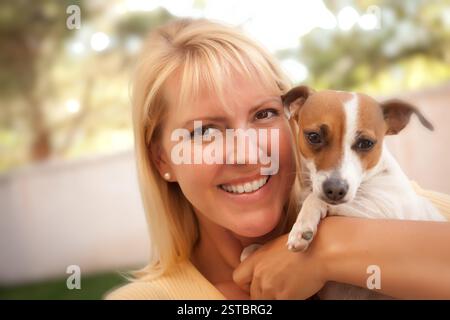 Attractive Woman and Her Jack Russell Terrier Dog Stock Photo