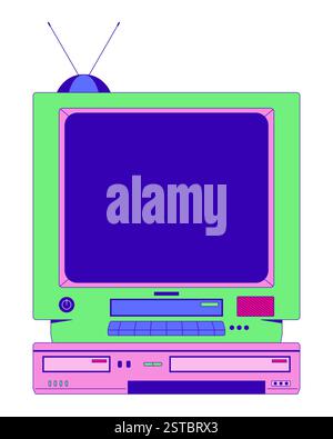 Retro television with DVD player 2D cartoon object Stock Vector