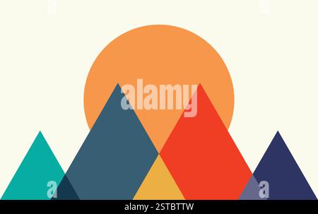 Geometric Mountain Sun Wall Art Design Stock Vector