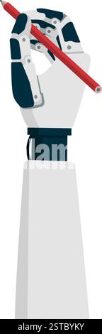 AI robot hand holding a pencil and drawing, artificial intelligence and generative AI concept Stock Vector
