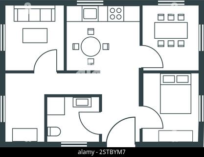 House plan architectural drawing isolated, home renovation and construction concept Stock Vector