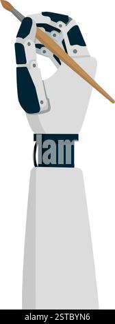 Painter AI robot holding a paintbrush and painting, isolated on white background Stock Vector