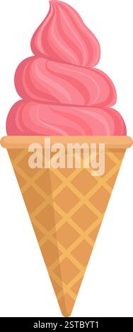 Delicious strawberry flavor ice cream in a wafer cone, isolated Stock Vector