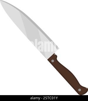 Sharp kitchen knife with wooden handle, food preparation and kitchen utensils concept Stock Vector