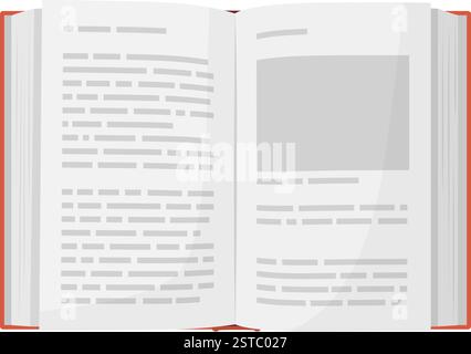 Open book showing pages and text, top view isolated, learning and education concept Stock Vector