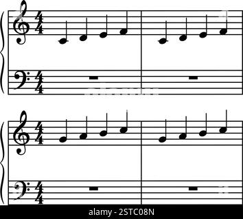 Music notes on the staff, isolated on white background Stock Vector