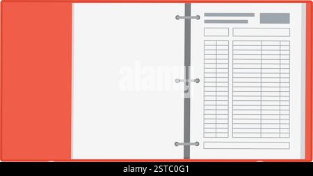 Open office ring binder with paperwork, accounting and archive concept Stock Vector