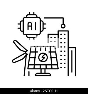 ai in smart cities line icon. Vector isolated element. Editable stroke. Stock Vector