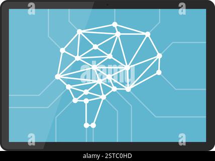 Neural network processing information and data in a digital tablet, isolated Stock Vector