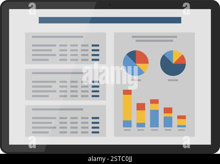 Financial charts and reports on a digital tablet, technology and business concept Stock Vector