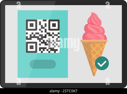 Ice cream vending machine digital display: QR code payment and selected product Stock Vector